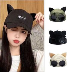 キャップ  かわいい猫耳パイロットメガネ野球帽 春と夏サングラスハンチング 男女兼用 可愛い   4色選択