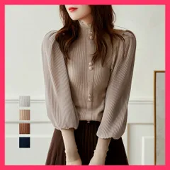 【スタッフおすすめ！】 バルーン袖 リブニットトップス 韓国風 プルオーバーニット/襟フリルニットソー/オフィスカジュアル レディース 袖切り替え シフォンプリー おすすめ おしゃれ　かわいい　人気 ZHUIMR-110