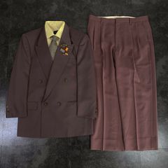 【JAPANESE VINTAGE】6点セット セレモニー ダブルスーツ セットアップ ジャケパン 上下 くすみカラー×ピンク系 XL相当 ブランドネクタイ付き 成人式 卒業式 結婚式（ユーロピンズ＆シャツ＆ネクタイ×2 おまけ）No.82