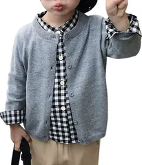 B-talk(ビートーク) KCA ベビー キッズ カーディガン 長袖 シンプル ニット 無地 子供服 冬用 春 秋 ベビー用 女の子 ガールズ 男の子 ボーイズ こども ジュニア 学生 小学生 色(グレー,  110)