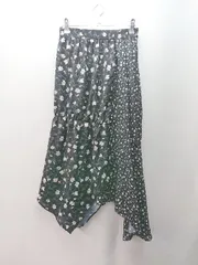 ◇ MERCURYDUO 花柄 総柄 アシンメトリー バックウエストゴム ロング フレア スカート サイズF ブラック レディース E  【1310050032456】