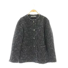 セオリーリュクス theory luxe 25SS Noma Tweed Molly ツイードジャケット ノーカラー フリンジ 総裏地 36 ブラック オフホワイト ピンク /DO ■OS