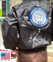 新品 USA製 KING LOUIE AMFA サテン スタジャン 黒 L 飛行機保険組合 ブラック アメリカ製 デッドストック D149-18-0133ZTW