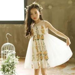 ☆ ホワイト ☆ 150cm ☆ ドレス lydre151 ドレス 子供 ワンピース パーティードレス ノースリーブ ワンピ フォーマル キッズ 子ども こども チュール おしゃれ かわいい ピアノ 発表会 結婚式 七五三 膝丈 子供服 子ども服