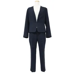 美品 COUP DE CHANCE クード シャンス ノーカラージャケット テーパード パンツ セットアップ スーツ Vネック タック ペプラム ネイビー(ジャケット) 40(L) / (パンツ) 38(M) 日本製【レディース】のサムネイル