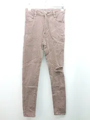 ◇ ALEXIA STAM アリシアスタン デニム生地 ダメージ加工 牛革パッチ スキニーパンツ サイズXS ブラウン レディース E  【1310050028800】