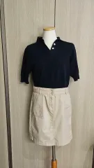 Tommy Hilfiger トミーヒルフィガー ゴルフウェア コンセプト ベージュ コットン スカート S + ネイビー カラーニット S セットアップ