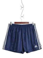 【お得なクーポン配布中!】 90s アディダス ナイロン ショートパンツ メンズ L 古着 オールド 短パン ショーツ スポーツ トレーニング 3ライン ストライプ サッカー 紺