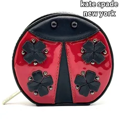 【小さな幸運を連れて】　kate spade ケイトスペード　コインケース てんとう虫 パテントレザー ラウンドジップ レディバグ チャーム　赤黒