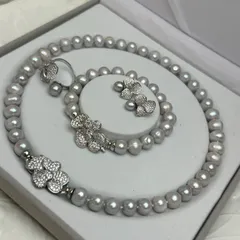 綺麗4点セット　9mm コバルトネックレス　パールブレスレット　ピアス