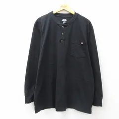 XL/古着 ディッキーズ Dickies 長袖 Tシャツ メンズ ワンポイントロゴ 胸ポケット付き 大きいサイズ コットン ヘンリーネック 黒 ブラック 