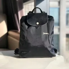美品 ロンシャン リュック バックパック オールレザー 黒 ブラック ロゴ型押し ロンシャン LONGCHAMP リュックサック バックパック プリ