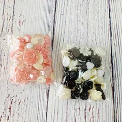 【2色セット】バラ・ハート型パールビーズ 約25g×2袋（ピンク＆ブラック系） ハンドメイド素材 デコレーション アクセサリーパーツ