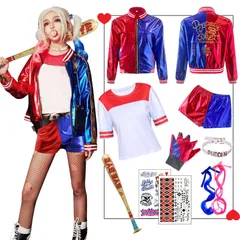 新品 [Formemory] ハーレイクイン コスプレ衣装 ハーレイクイン コスチューム ハロウィン仮装 スーサイドスクワッド 大人 子供 キッズ 女の子 ジョーカー コスプレ 小道具付き 8点セット 変装 仮装 ハロウィン イベント 学園祭 文化祭 舞台
