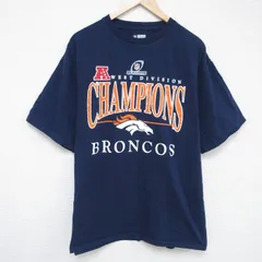 XL/古着 半袖 Tシャツ メンズ NFL デンバーブロンコス 大きいサイズ コットン クルーネック 紺 ネイビー アメフト スーパーボウル 25may23 