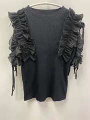 tocco りぼん付きプリーツシフォンフリル切り替えリブニットプルオーバーM