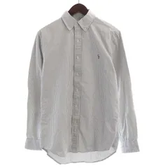ポロ ラルフローレン POLO RALPH LAUREN CLASSIC FIT ボタンダウンシャツ カジュアル ストライプ ロゴ 長袖 S 白 ホワイト グレー /RO