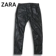 ZARA ザラ マン 現行タグ★ 秋冬 ストレッチ 裏起毛 フェイク レザー スリム テーパード パンツ Sz.32 メンズ 黒