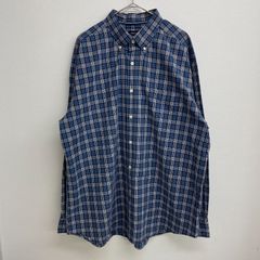 NAUTICA 長袖シャツ ボタンダウン チェック ネイビー【メンズXL】