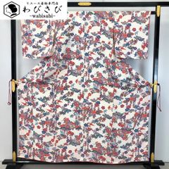 小紋 斜め柄の萩の花模様 薄裏葉色 縮緬 金彩 K-4639