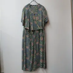 フラワー デニムフィール トップス ラップ ロング丈ワンピース