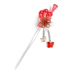 髪飾り 一本差し 浴衣 お祭り 花 シルバー クリア 透明 桜 さくら 蝶 ちょうちょ ビーズ 下がり ゆらゆら 成人式 赤 振袖 前撮 No.8-2705