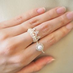 ハンドメイド　クラウンリング　パールリング　セット　王冠　ティアラ