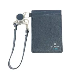 美品 LANVIN en Bleu ランバンオンブルー パスケース カードケース   ネイビー レザー レディース クロコ型押し 名刺入れ パスケース　240001150775