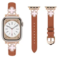 【人気商品】コンパチブル Apple Watch バンド 本革 レディース アップルウォッチ Ultra2/Ultra/Series10/9/8/7/6/5/4/3/2/1/SE レザー交換ベルト 四つ葉のクローバー キラキラ 可愛い アップルウォッチ バンド