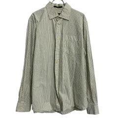 Eddie Bauer 長袖 ストライプシャツ L アイボリー系 グリーン エディーバウアー ボタン 胸ポケット 古着卸 アメリカ仕入 a701-5992