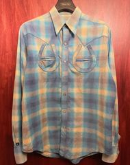MADE IN USA製 Rockmount Ranch Wear チェック柄長袖ウエスタンシャツ ブルー 15 1/2サイズ