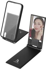 「在庫わずか」NICEAND アルミ製スマホスタンド 折りたたみ式 軽量 ミラー付き 卓上用 ブラック NA-001