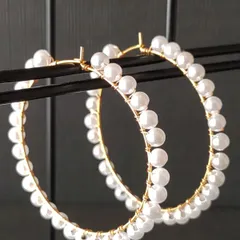 NO47 パールフープピアス・4cmラウンド・サージカルステンレス