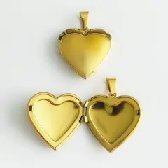 ロケットペンダントトップ ハート型29mm 2個入 ゴールド [№ 117G] バチカン付 サージカルステンレス 写真 チャーム ネックレス アクセサリー ハンドメイド資材 パーツ屋