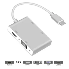 USB C-HDMI/DVI/VGA/USB3.0 4in1変換アダプタ フルHD 1080P対応 HDMI音声サポート オスーメス 20cm USB 3.1 Type C to HDMI/VGA(ミニ D-Sub 15ピン)/DVI(24+1ピン)コンバータ