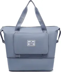 大容量トートバッグ 【ブルー】手提げ 2way スポーツバッグ ボストンバッグ ジムバック レディース かわいい ユニセックス おしゃれ 拡張可 旅行バッグ 乾湿分離 カジュアル 防水 折りたたみ 軽量 アウトドア 旅行