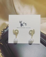 【K‘s store 2021】ピアス925 パール　ジルコン　翼　No.020