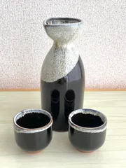 【SK004】会津 流紋焼　溶け釉　徳利＆お猪口2点セット　陶器　和食器 酒器 酒杯 盃 ぐい呑み 徳利 銚子 陶磁器 焼物 工芸品 骨董