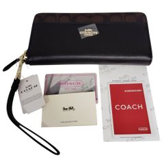 【未使用品】COACH コーチ 財布 ラウンドジップ F76971 レザー ブラック×ダークブラウン ゴールド ロゴ 箱なし 長財布 KK79521RK