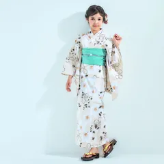 【2点セット】キッズ 子供 浴衣 ゆかた しわへこ 帯とセット クリーム 110〜130cm OY3