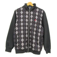 カンゴール ブルゾン ジャケット アウター スウェット アーガイル柄 メンズ Lサイズ 黒×紺 KANGOL 【中古】