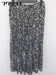 ◇ any FAM エニィファム ウエストゴム 総柄 膝下丈 ギャザー スカート サイズF ブラック ホワイト レディース  【1110050007306】