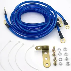 LEXOR 強化 アーシング ケーブル 汎用 5本 セット 燃費 トルク アップ ノイズ 対策 バッテリー ターミナル 取付ネジ 付き エンジン ブルー(ブルー 青)