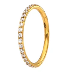 ボディピアス ジュエル付き リング ピアス セグメントリング (ゴールド・クリア)(18G)(内径10mm)