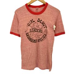 ユーズドフルギ USED古着 70S USA製 Hanes ボディ GIRL SCOUT LEADERS ENDANGERED SPECIES 染み込み プリント S/S トリム リンガー Tシャツ ユニセックス レディース import：S 