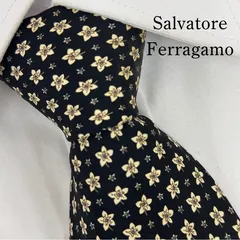 《訳アリ》Salvatore Ferragamo (サルヴァトーレフェラガモ) シルクネクタイ イタリア製 総柄 花 ブラック