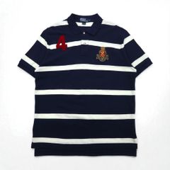 Polo by Ralph Lauren 90年代 ボーダー ポロシャツ XL ネイビー コットン 鹿の子 エンブレムロゴ刺繍