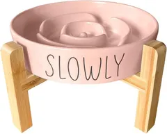 Pawspick フードボウル 陶器 早食い防止 食器 中型犬 大型犬 猫 ペット えさ皿 スローフィーダー 健康管理 スタンド付き(ロータスピンク,  「L」スタンド付き)