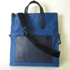 コーチ COACH バッグ 2Way トート ショルダーバッグ マンハッタン フォルドオーバー 72013 スポーツカーフ レザー 牛革 ブルー系 ブラック 黒