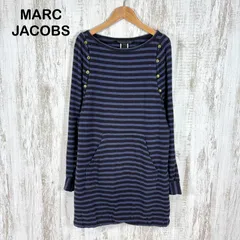 MARC BY MARC JACOBS マークバイマークジェイコブス 総柄 ボーダー オープンスリーブ ボタン 長袖 カットソー ワンピース ネイビー
